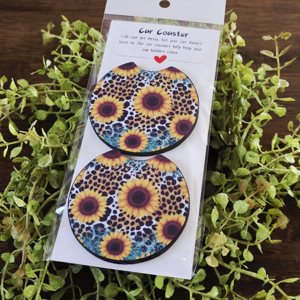 Sunflower Pattern Car Coasters